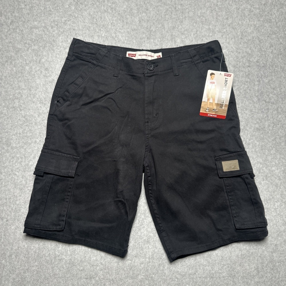 Levis Boys Relaxed Cargo Shorts Black Size 18 NEW $42